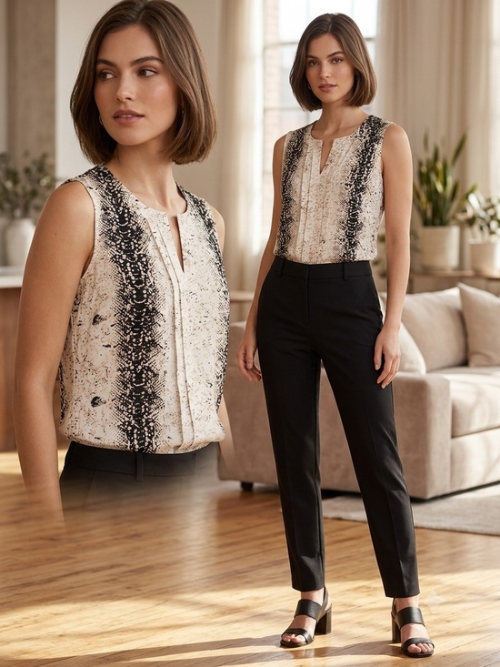 Calvin Klein Tops - Calvin Klein Cream and Black Snake-Stripe Sleeveless Blouse